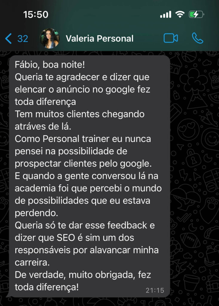 depoimento da valeria personal mentoria de seo